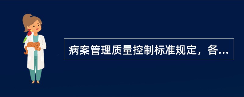 病案管理质量控制标准规定，各类医学统计报表准确率为≥90%。