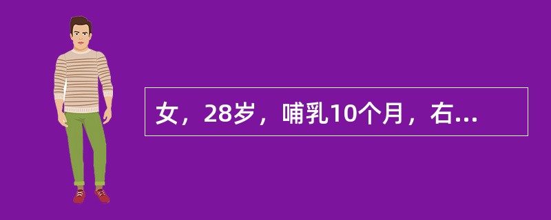 女，28岁，哺乳10个月，右乳房肿痛2天，超声综合描述：左乳腺腺体层厚度0.6c