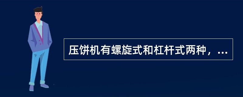 压饼机有螺旋式和杠杆式两种，它触压（）的煤饼或苯甲酸。