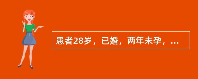 患者28岁，已婚，两年未孕，以往月经4～5天／1～6个月，现停经2月，停经33天