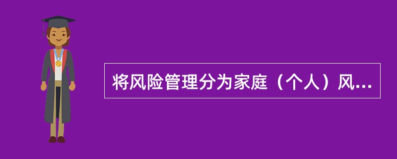 将风险管理分为家庭（个人）风险管理、企业风险管理、政府或公共部门风险管理以及国际