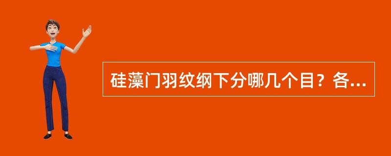 硅藻门羽纹纲下分哪几个目？各举一例说明它们在壳面上有什么不同的特征。