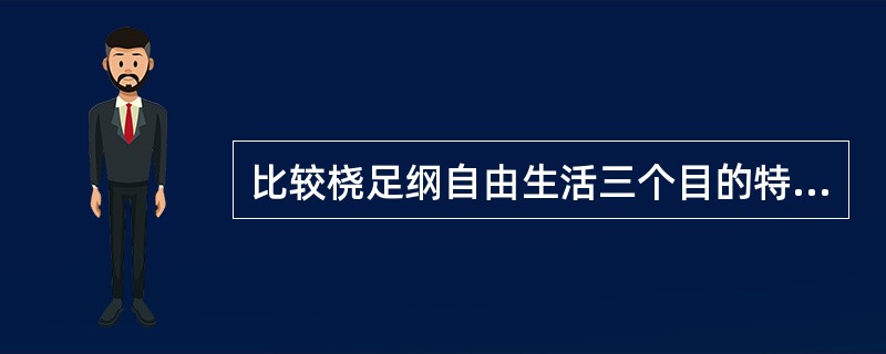 比较桡足纲自由生活三个目的特征不同点。