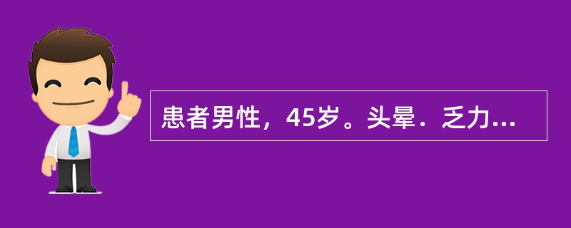 患者男性，45岁。头晕．乏力，面色苍白，皮肤出血点。血象：WB2．0×109 /