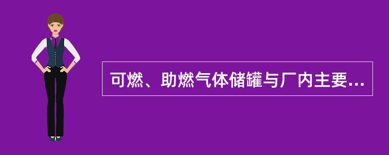 可燃、助燃气体储罐与厂内主要道路路边的防火间距为()m。