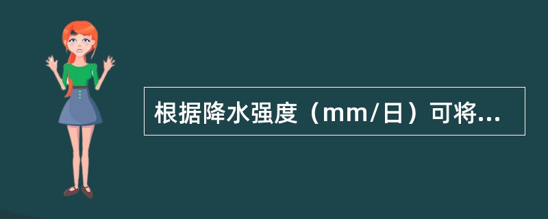 根据降水强度（mm/日）可将降水分为：雪：小雪（＜2.5）、（）（2.5～5.0