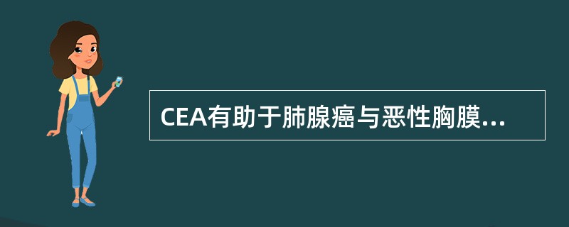 CEA有助于肺腺癌与恶性胸膜间皮瘤的鉴别。