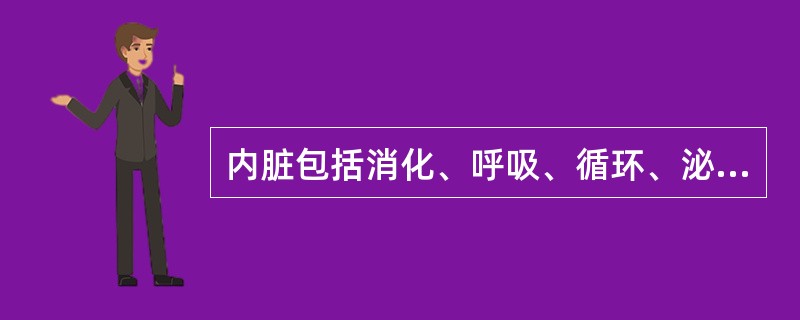 内脏包括消化、呼吸、循环、泌尿和生殖5个系统。