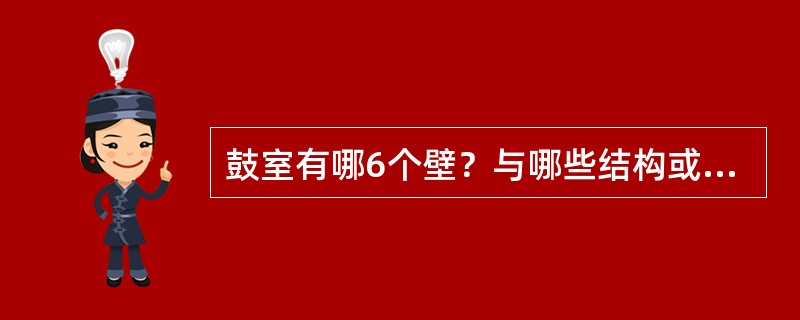 鼓室有哪6个壁？与哪些结构或部位相邻？通过何结构与之相通？