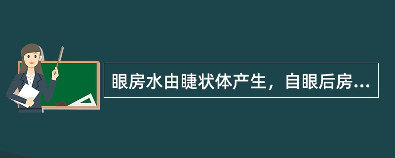 眼房水由睫状体产生，自眼后房经瞳孔到达眼前房，然后经虹膜角膜角隙流入（）。