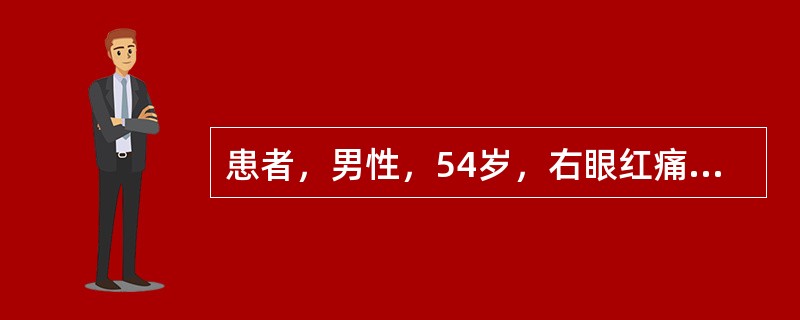 患者，男性，54岁，右眼红痛、视力下降10天。10天前被玉米叶划伤右眼，后出现右