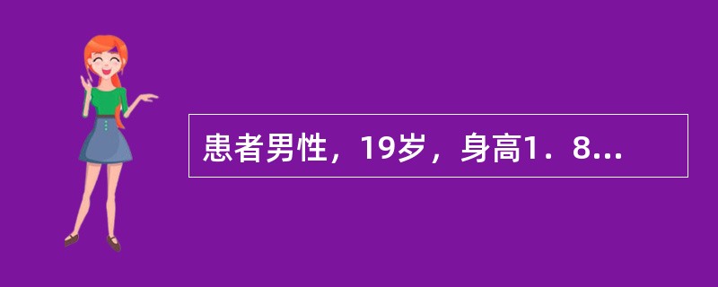 患者男性，19岁，身高1．85米，瘦长体形，有指征、腕征、眼睛高度近视、晶体脱位
