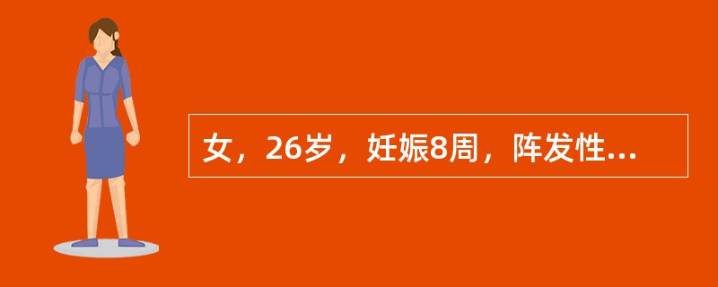 女，26岁，妊娠8周，阵发性下腹痛2天，阴道少量流血5小时，为决定是否继续妊娠，