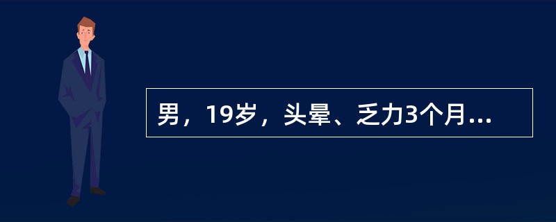 男，19岁，头晕、乏力3个月，血红蛋白58g/L，白细胞3.8×10