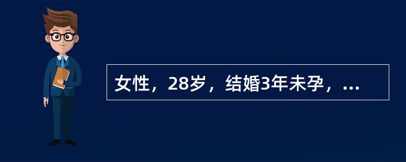 女性，28岁，结婚3年未孕，月经规律。妇科检查：子宫正常，双侧附件正常。男方精液
