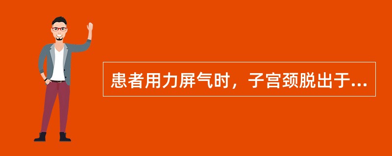 患者用力屏气时，子宫颈脱出于阴道口外，临床诊断为（）