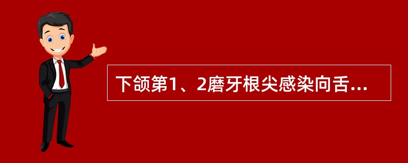 下颌第1、2磨牙根尖感染向舌侧穿破，最常引起下列哪个间隙感染（）。