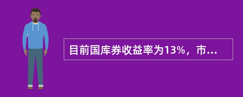 目前国库券收益率为13%，市场投资组合收益率为18%，而该股票的贝塔系数为1.2