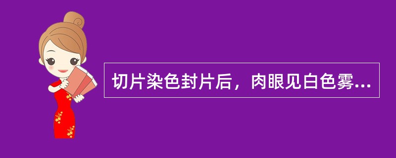 切片染色封片后，肉眼见白色雾状，镜下组织和细胞模糊不清，其原因是（）。