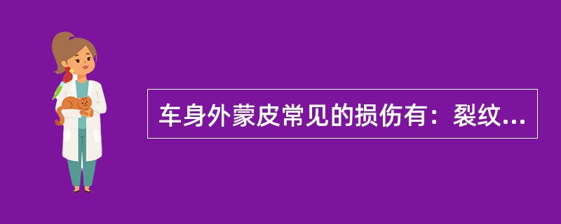 车身外蒙皮常见的损伤有：裂纹和断裂、腐蚀、凹陷、脱焊、弯曲、歪扭等五类。（）