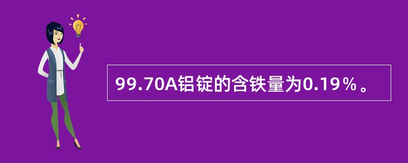 99.70A铝锭的含铁量为0.19％。