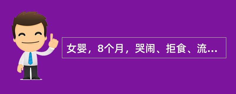 女婴，8个月，哭闹、拒食、流涎，临近磨牙的上腭和龈缘处见大面积浅表溃疡，上覆黄色假膜，偶见个别针头大小小水疱。该患儿可能患有的疾病是（）。