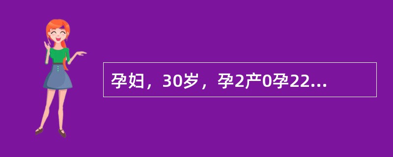 孕妇，30岁，孕2产0孕22周。超声（孕12周）：宫内妊娠，单绒毛膜囊双羊膜囊双活胎，A胎儿NT0.32cm，B胎儿NT0.12cm。孕22周复查超声如下图。<br /><img s