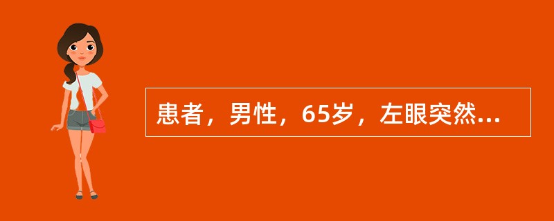 患者，男性，65岁，左眼突然视力下降1周。1周前搬桶装水后突然觉左眼视矇，逐渐加重，每天晨起时最矇，坐着休息一会儿稍清晰，无伴眼红、眼痛。双眼近视约-6D;1个月前切割地板瓷砖时曾不慎被瓷屑弄伤左眼（