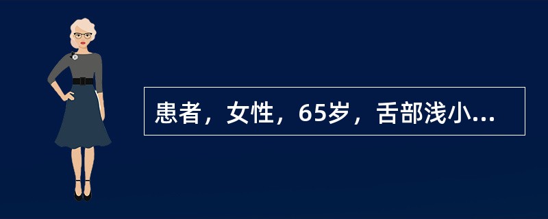 患者，女性，65岁，舌部浅小溃疡反复发作伴灼痛5年就诊。检查发现舌质红，舌背光滑，舌背丝状乳头、菌状乳头萎缩，舌尖部见数个针尖状小溃疡。患者否认其他口腔黏膜出现溃疡，且溃疡无周期性发作规律。该患者可能