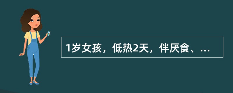 1岁女孩，低热2天，伴厌食、尿频、尿急、排尿时哭闹。6个月前曾有尿路感染史，尿液分析：WBC(+++)，脓细胞少许，红细胞(+)，尿培养有大肠埃希菌生长，排尿性膀胱尿道造影见尿道、双输尿管、肾盂显影，