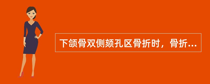 下颌骨双侧颏孔区骨折时，骨折段的移位方向一般是（）