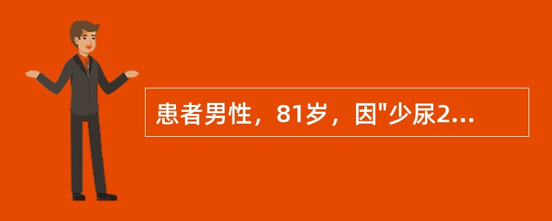 患者男性，81岁，因"少尿2天"入院。既往有冠心病、慢性心功能不全等病史。近期患者食欲差，进食少。抽血查肌酐正常。测中心静脉压示3mmHg，提示