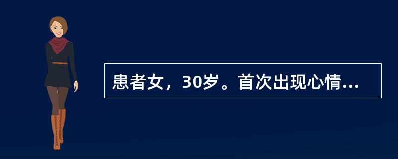 患者女，30岁。首次出现心情不好，疑人议论，凭空闻声3个月。患者3个月前无明显诱因出现情绪低落，整天唉声叹气，认为别人在背后议论她，说她长得丑，曾凭空听到过有声音说她工作能力不行，爱出风头，不好好工作