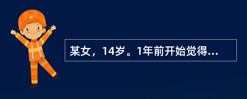 某女，14岁。1年前开始觉得自己太胖，需要减肥，饮食减少，刻意不进食肉类、蛋类食物，后来发展为不吃主食，仅吃些牛奶、青菜，体重明显下降，月经也停止。多次在综合医院求治，未发现明显器质性异常，内科医生建