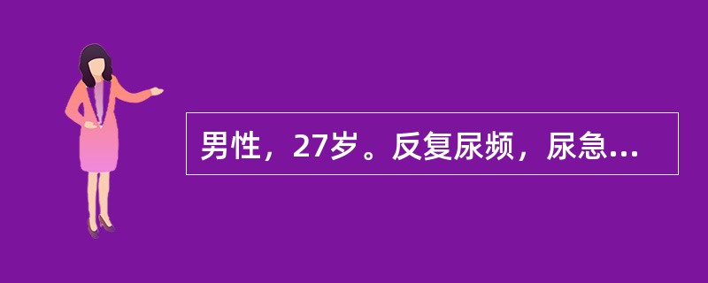 男性，27岁。反复尿频，尿急，尿痛伴终末肉眼血尿2年。更换抗生素治疗效果欠佳，且逐渐加重。尿常规检查：白细胞(++)，红细胞(+++)。现排尿超过30次／日。诊断首先要考虑