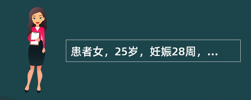 患者女，25岁，妊娠28周，因“乏力10天，加重伴皮肤、巩膜黄染3天”来诊。查体：腹痛明显，肝浊音界缩小，双下肢水肿。实验室检查：血白细胞12×10<img border="0&quo