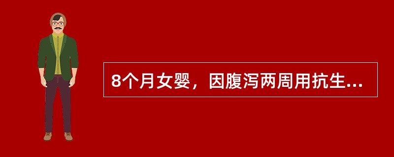 8个月女婴，因腹泻两周用抗生素治疗无显效，近2天来纳差，伴轻吐。查口腔见颊粘膜上有白色乳凝块状物，不易拭去，诊断鹅口疮。下列哪些描述正确()
