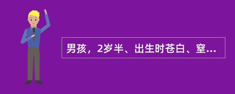 男孩，2岁半、出生时苍白、窒息生后第3天出现前囟隆起，反复惊厥，不发热，经抢救好转出院，生后14个月起出现反复冲头发作伴发呆，有时伴有大发作，每日发作10余次，尤以临醒时明显。至今不会独坐，不会叫爸爸