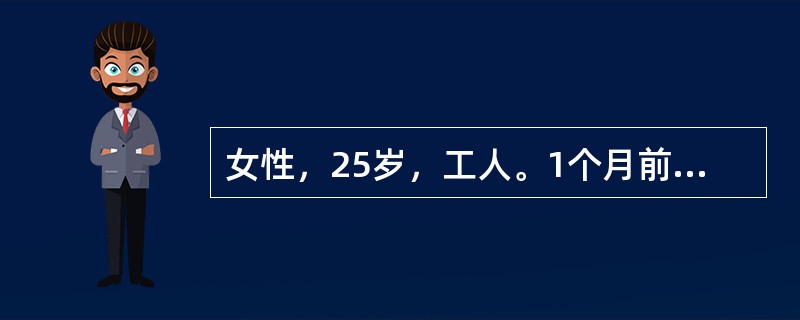 女性，25岁，工人。1个月前由于工作失误受到领导当众批评，患者感到委屈，出现失眠、早醒，对前途悲观失望，整天闷闷不乐，少与人交往，认为人心难测，怀疑同事会看不起她，会在背后议论她。近1周来，一反常态，