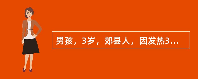 男孩，3岁，郊县人，因发热3天，头痛，喷射性呕吐4次，神萎，嗜睡，1995年8月就诊。体检：体温39.8℃，神志清，神萎，入睡状，咽充血，颈有抵抗，心肺无异常。腹软，提睾反射未引出，膝反射亢进，克氏征