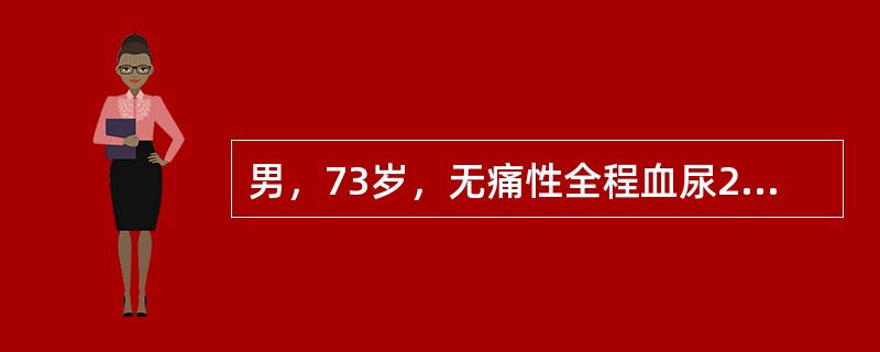 男，73岁，无痛性全程血尿2个月余，CT检查如图所示，下列说法正确的是()<img border="0" style="width: 171px; height: