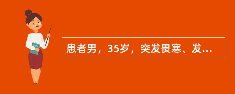 患者男，35岁，突发畏寒、发热及右上腹胀痛。查体：体温39.5℃，无黄疸，右上腹压痛伴肌紧张，肝肋下4cm，肝区叩痛阳性。血WBC16×10<img border="0" s