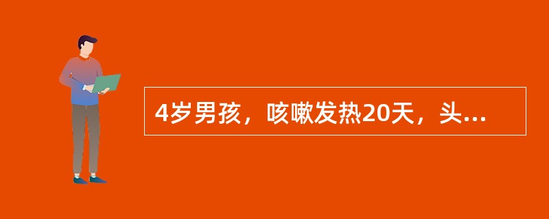 4岁男孩，咳嗽发热20天，头痛呕吐5天，曾用多种抗生素治疗无效。查体：体温38℃，体重20kg，神清，左侧鼻唇沟变浅，口角向右歪斜，颈抵抗（+），克、布氏征（+）。脑脊液：外观微混，白细胞560×10