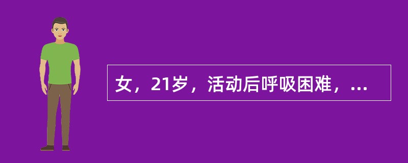 女，21岁，活动后呼吸困难，CT扫描如图，最可能的诊断是()<img border="0" style="width: 226px; height: 170px;&