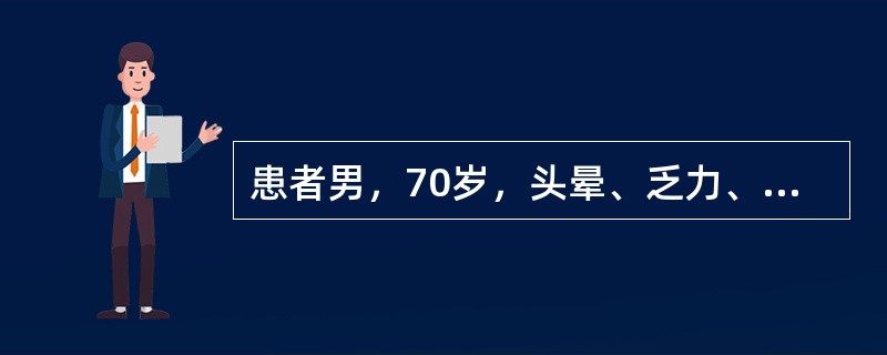 患者男，70岁，头晕、乏力、心悸数月，近1周发生2次晕厥。查体：Bp：170/85mmHg,心率50次/min,节律规律，心尖区闻及2/6级收缩期吹风样杂音，心电图检查为窦性心动过缓。为进一步明确晕厥