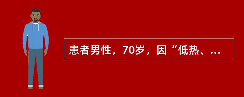 患者男性，70岁，因“低热、咳嗽、气短伴双下肢水肿3个月”来诊。查体：双肺呼吸音粗，双肺底可闻及Vecro音，双下肢Ⅱ度压凹性水肿。实验室检查：血肌酐152μmol/L，抗核抗体阳性(1︰100)；尿