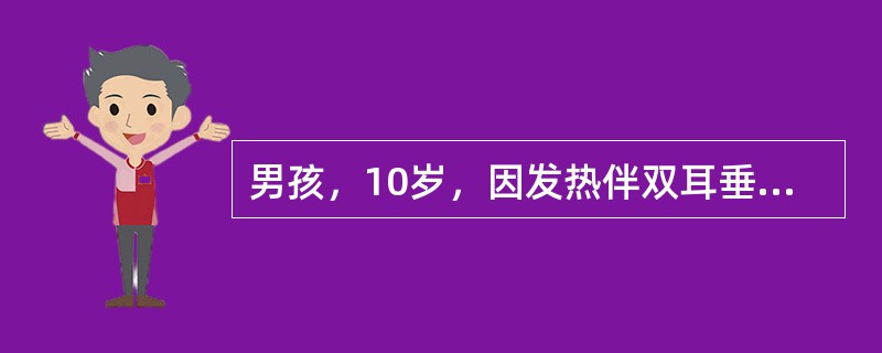 男孩，10岁，因发热伴双耳垂下肿痛4天、腹痛半天、呕吐3次，于2006年4月入院。体检，体温39％，神萎，颈软，咽红，双侧腮腺3cm×3cm，质软，有压痛，心肺无异常。腹软，左上腹有轻度压痛，无肌紧张