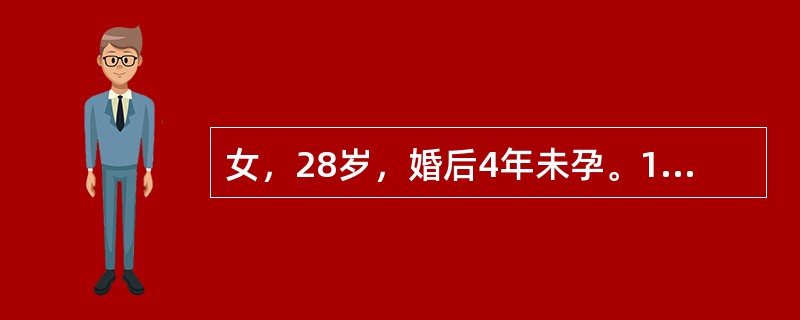 女，28岁，婚后4年未孕。18岁初潮，1~3个月1次，每次3~4天，量中等，无痛经；男方精液常规检查正常。女方阴道通畅，子宫后位、正常大、活动，附件未及异常，基础体温测定呈单相。患者不孕的可能原因是