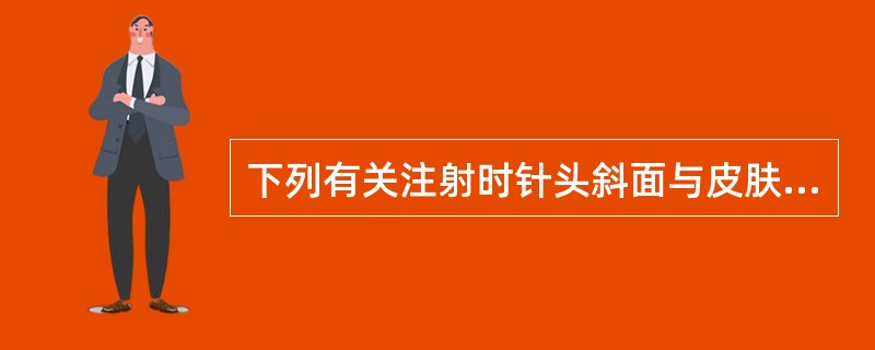 下列有关注射时针头斜面与皮肤所成角度正确的是()