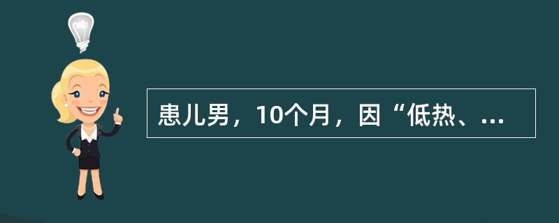 患儿男，10个月，因“低热、频繁呕吐伴腹泻2d”来诊。患儿出生后为人工喂养，2d前出现低热、频繁呕吐伴腹泻，为蛋花汤样粪，10余次/d，尿量减少。查体：T37.8℃；精神烦躁，方颅，前囟、眼窝凹陷，皮